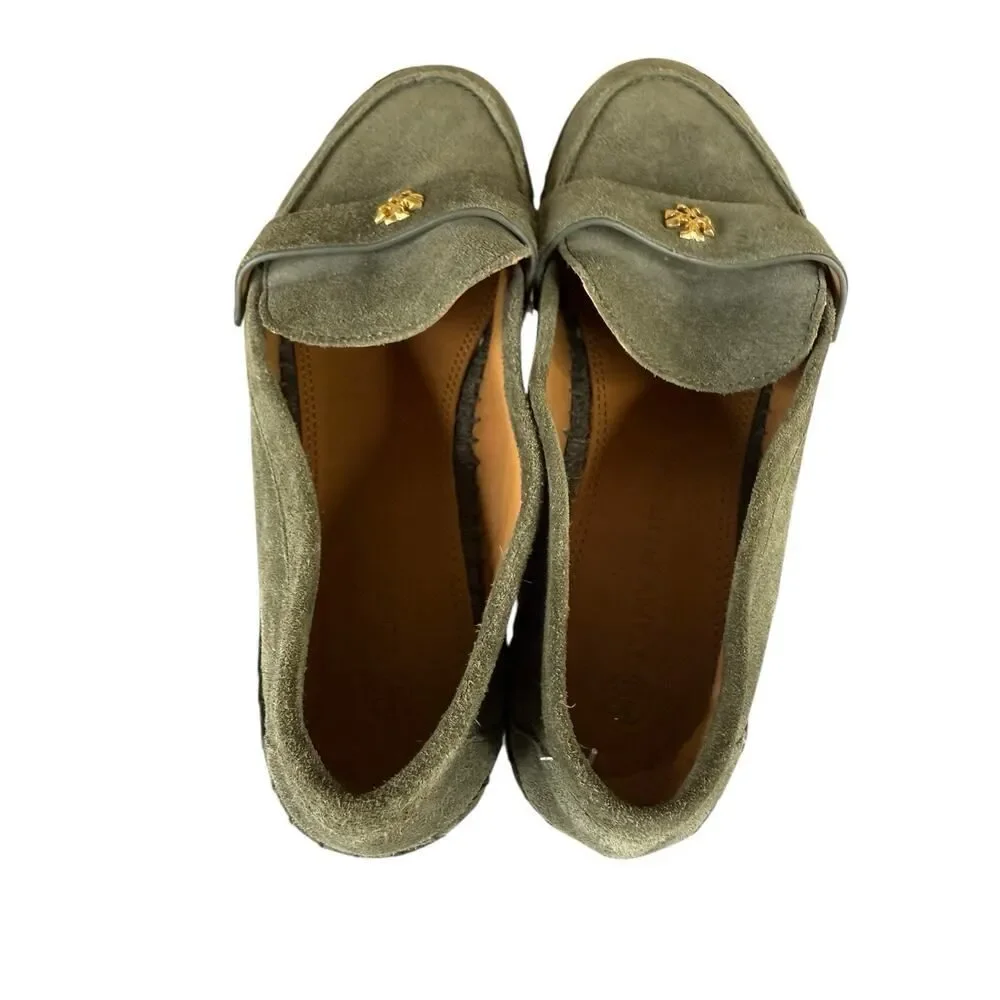 Tory Burch Olive Green Suede Espadrille Seaside Loafers Size 9